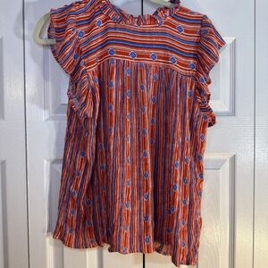 Haptics‎ Top Shirt Short Sleeve Small Lightweight Multicolor Ruffled Sleeves